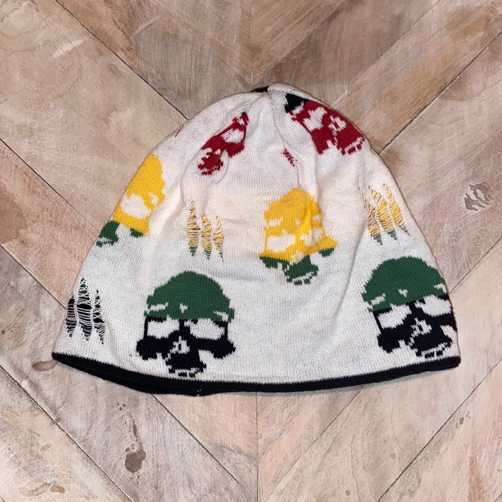 COPY - Manhattan Hat Company Skull Beanie Cap. White, Green, Yellow, Red & Blac…